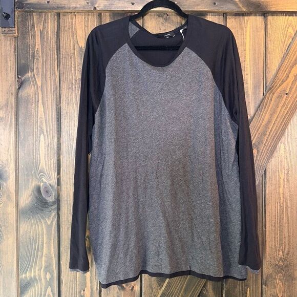 Vince Men's Gray/Black Double Layer Baseball Crew-Neck Long Sleeve T-Shirt Sz XL - Picture 5 of 8